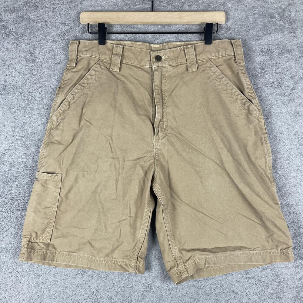 Carhartt Work Shorts Mens 32 Khaki Brown Loose Fit Cargo Utility Carpenter